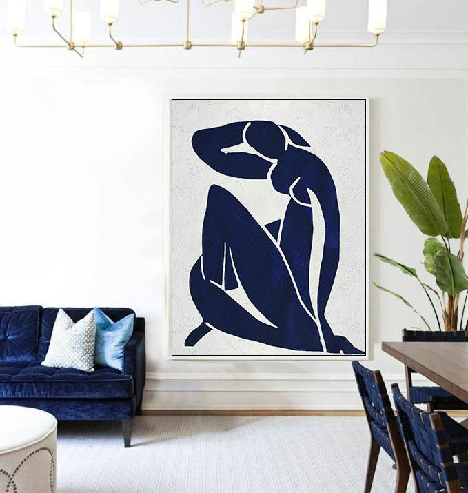 Extra Large Canvas Art,Buy Hand Painted Navy Blue Abstract Painting Nude Art Online,Wall Art Ideas For Living Room